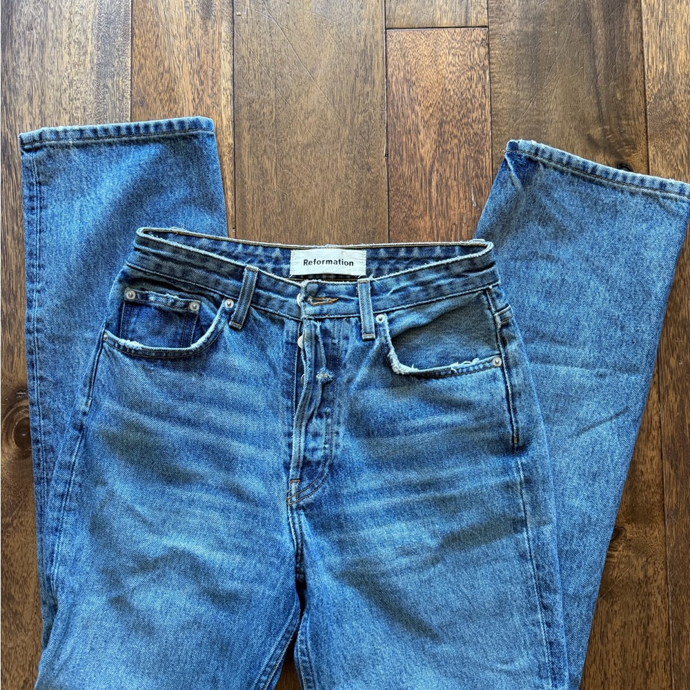 Reformation Straight-Leg Medium Blue Denim Jeans